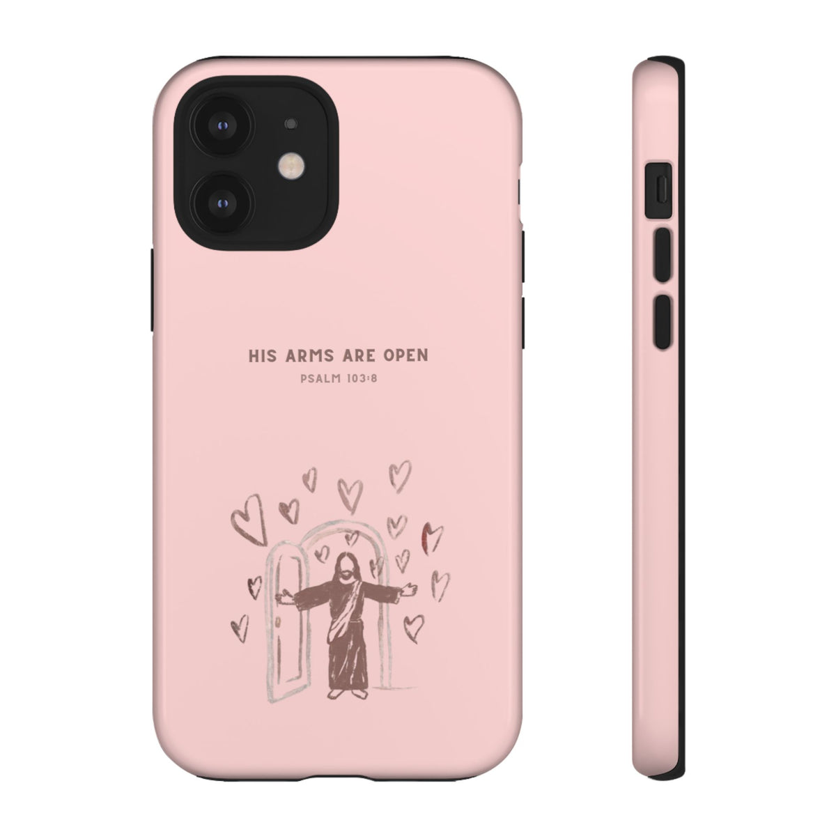 Christelijk telefoonhoesje Zijn armen staan open roze mat