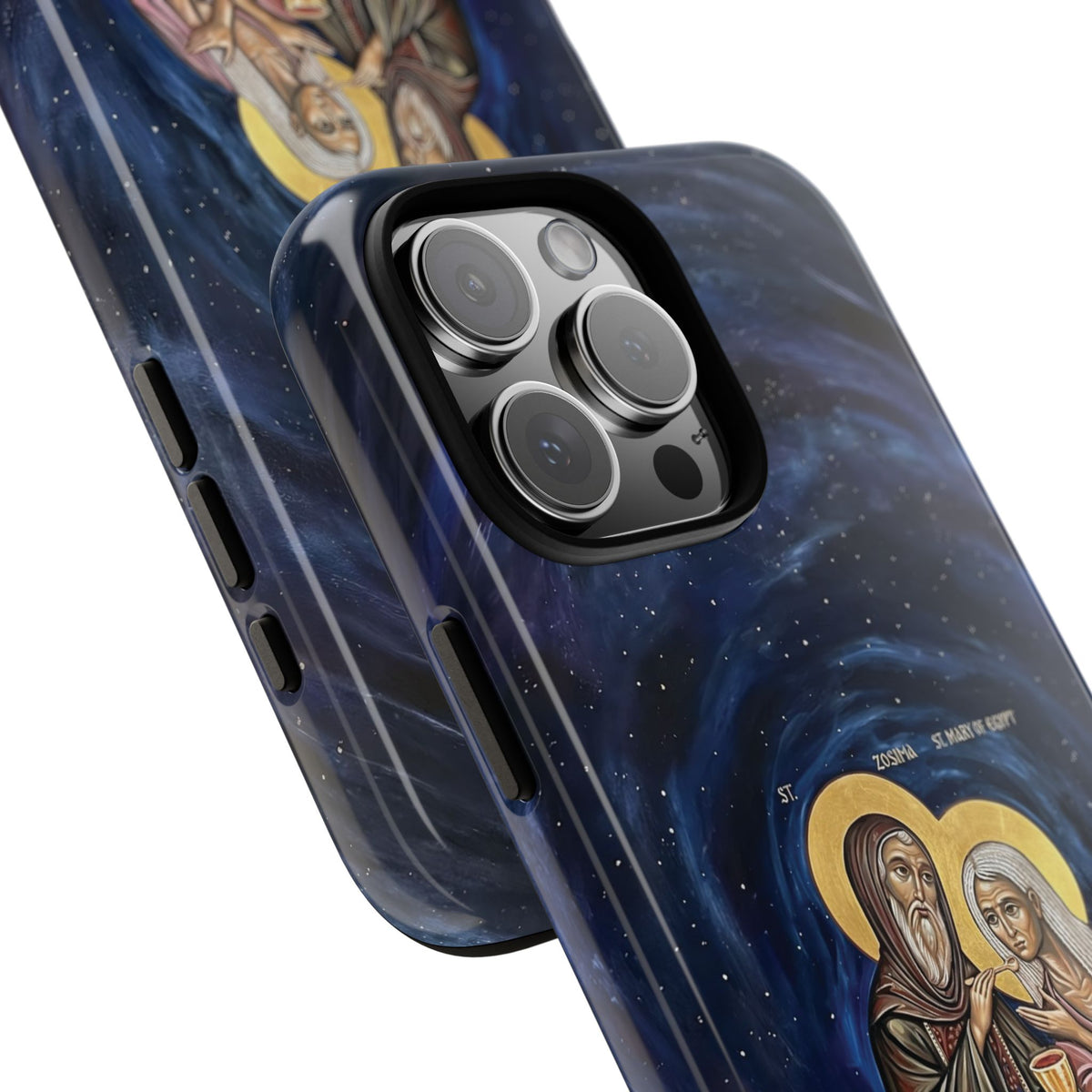 Christelijk telefoonhoesje Maria van Egypte en Sint-Zosimas donkerblauw mat