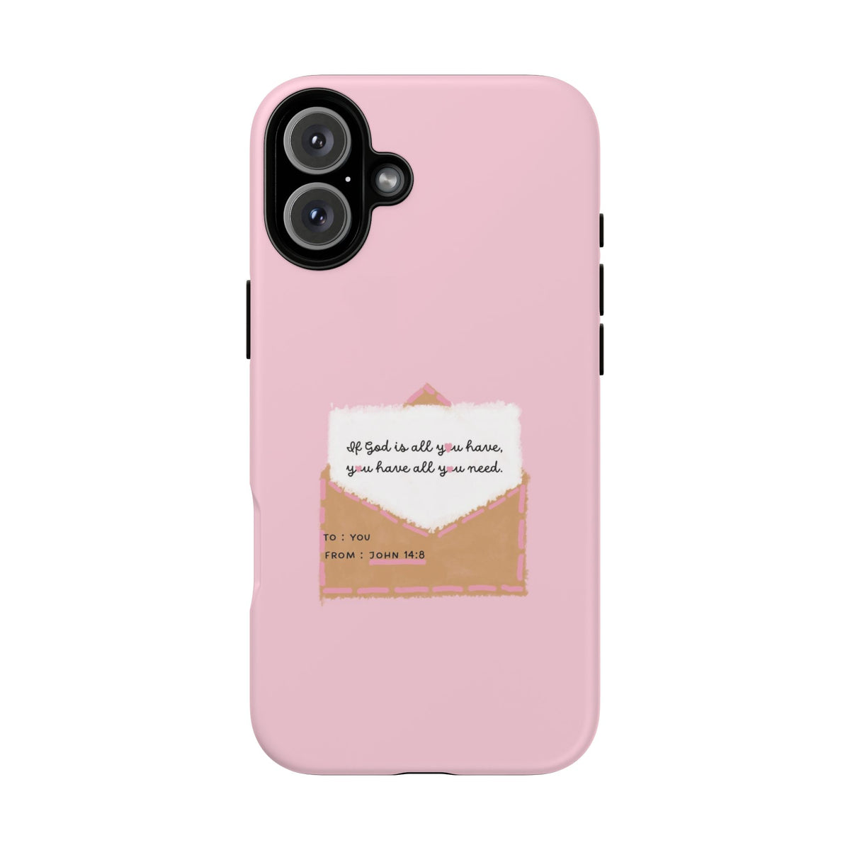 Christelijk telefoonhoesje God is alles wat je nodig hebt roze mat