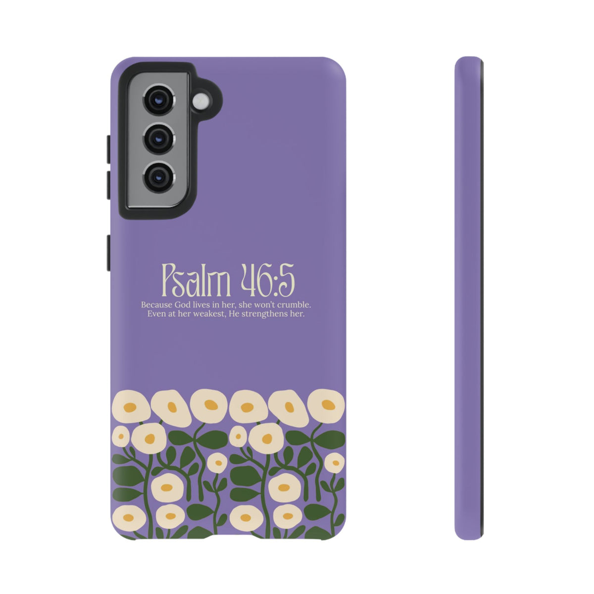 Christelijk telefoonhoesje God woont in haar lila mat