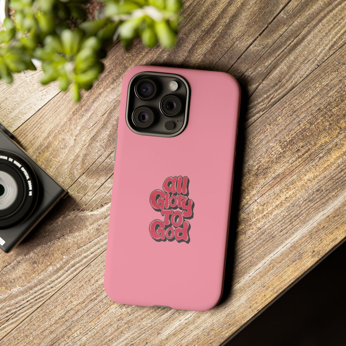 Christelijk telefoonhoesje Alle eer aan God roze mat