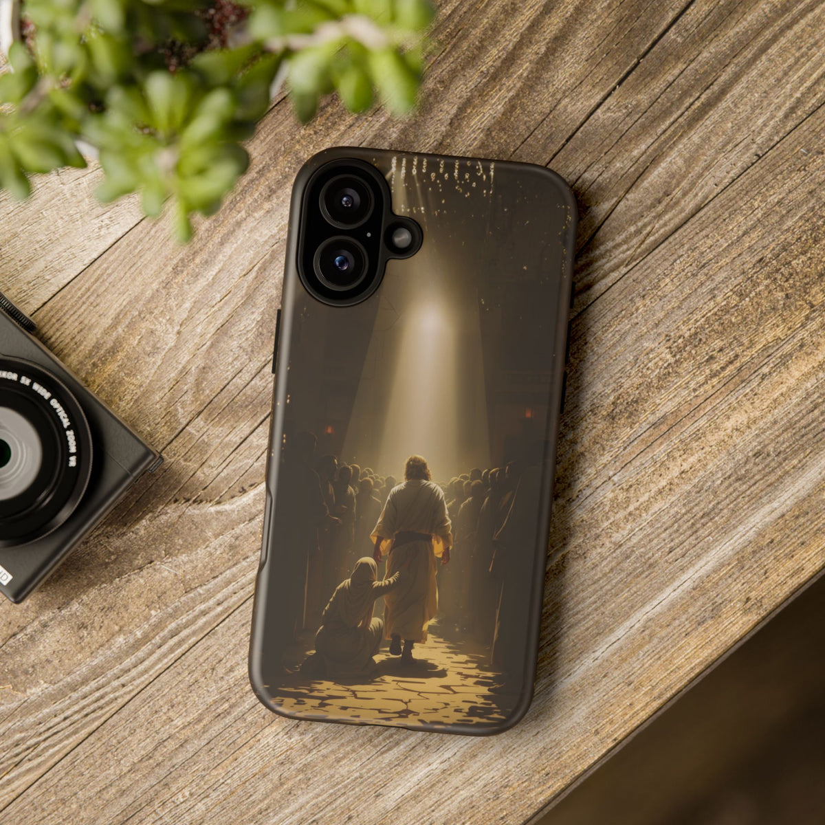 Christelijk telefoonhoesje Aangeraakt door geloof bruin mat