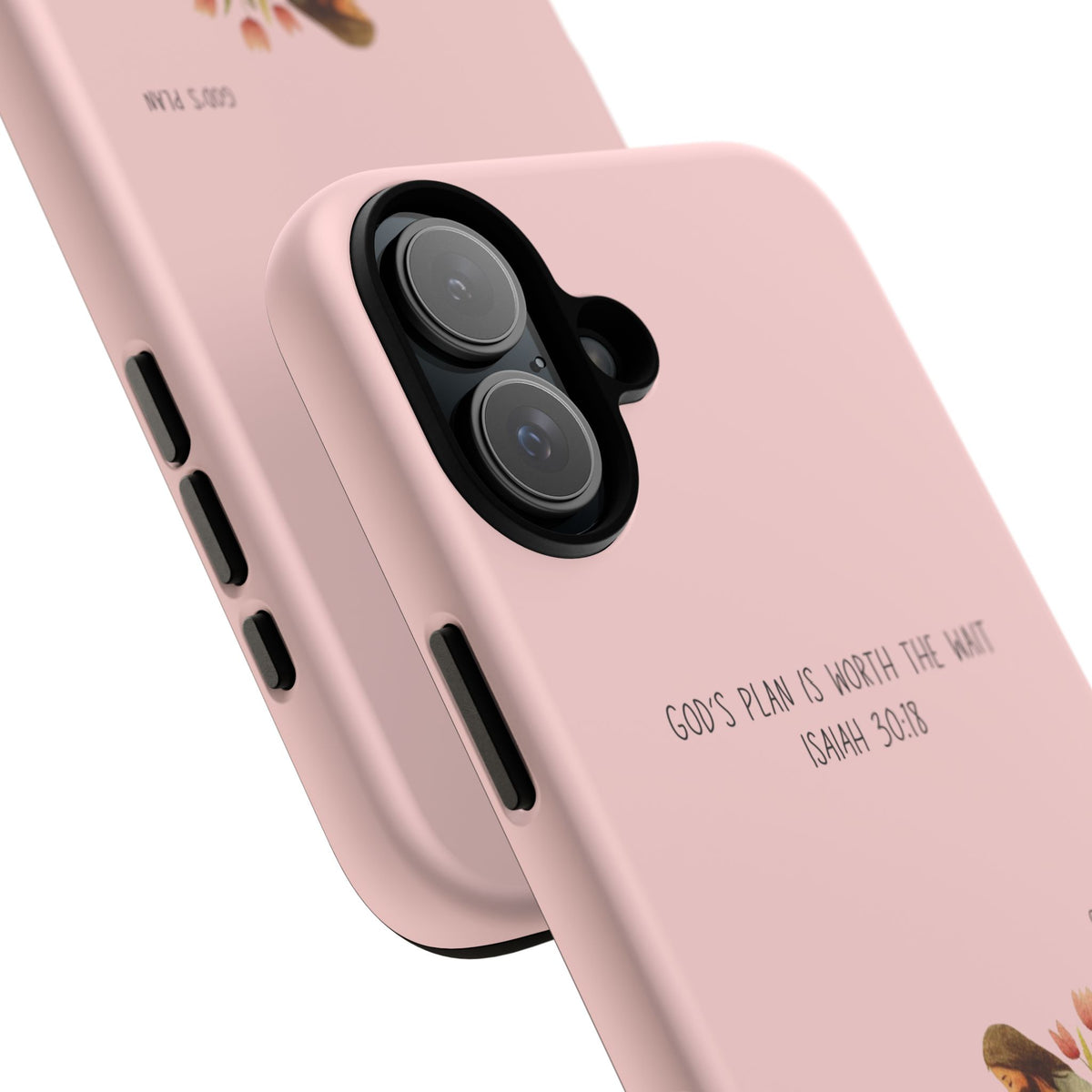 Christelijk telefoonhoesje Gods plan is beter roze mat