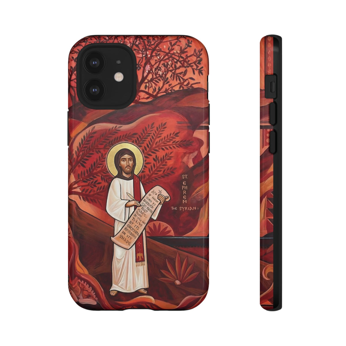 Christelijk telefoonhoesje Sint-Efrem de Syriër rood mat