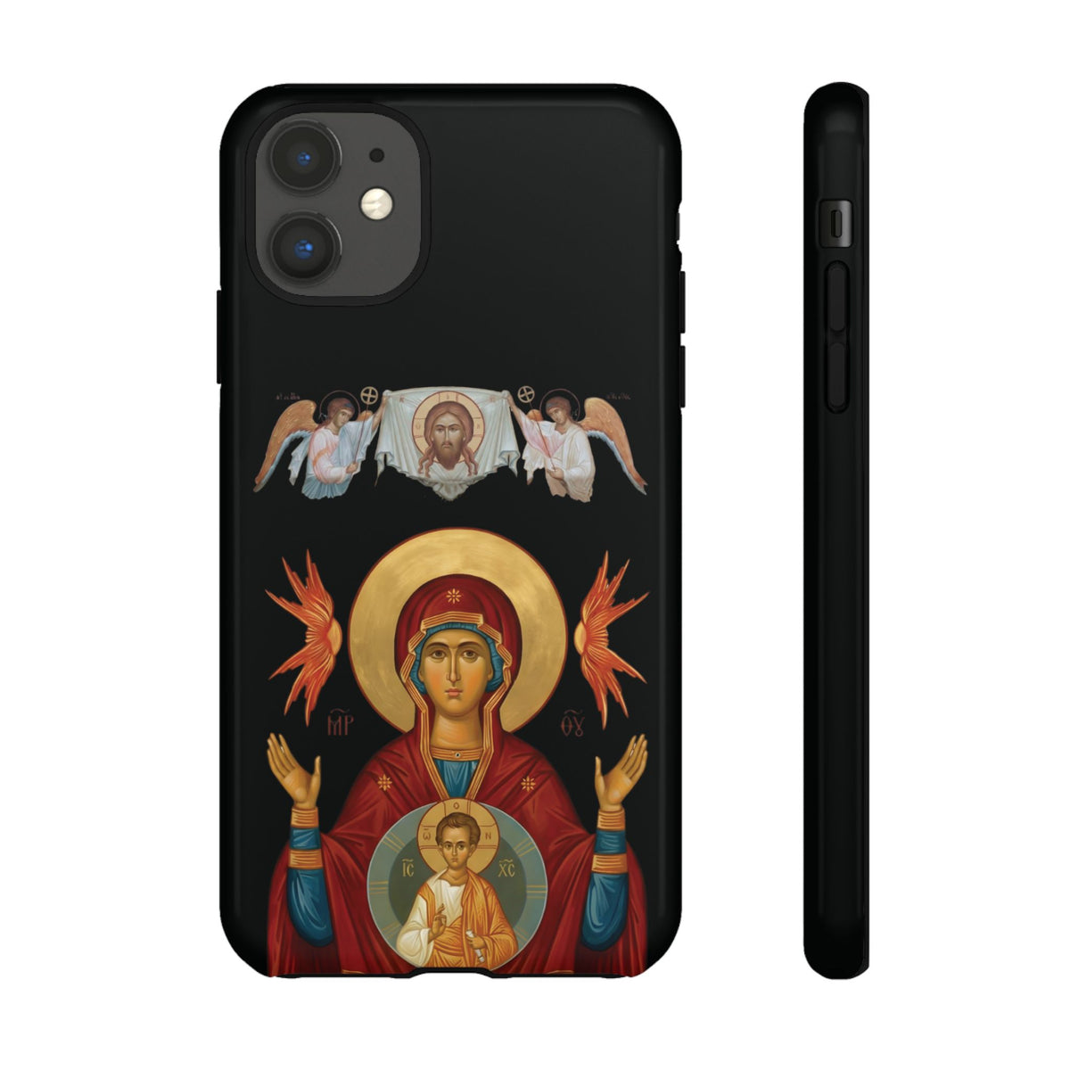Christelijk telefoonhoesje De Heilige Maagd Maria zwart mat