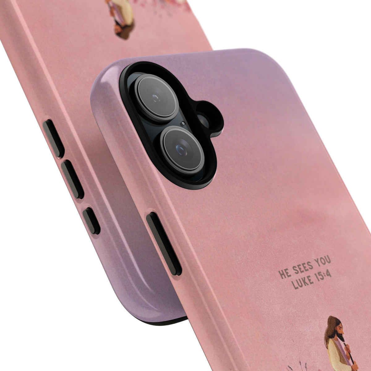 Christelijk telefoonhoesje Hij ziet jou roze mat
