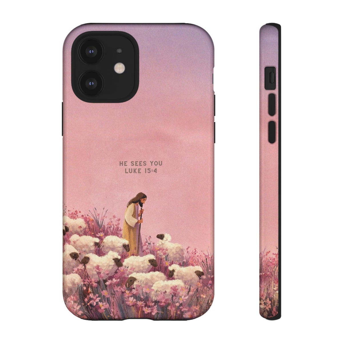 Christelijk telefoonhoesje Hij ziet jou roze mat
