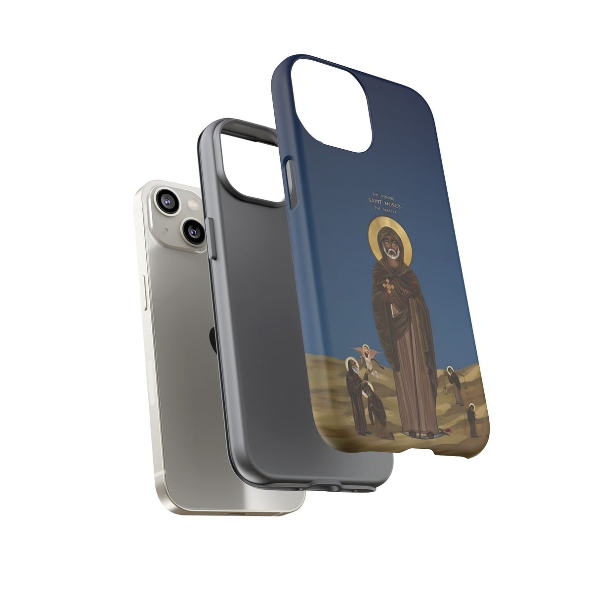 Christelijk telefoonhoesje Sint-Mozes de Sterke blauw mat
