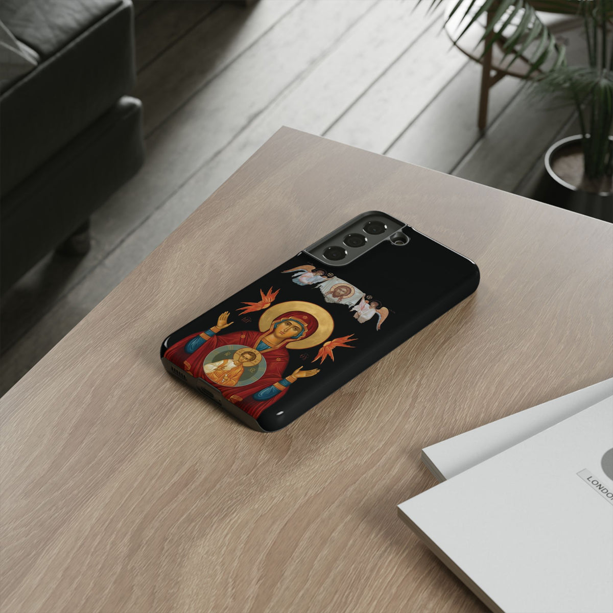 Christelijk telefoonhoesje De Heilige Maagd Maria zwart mat