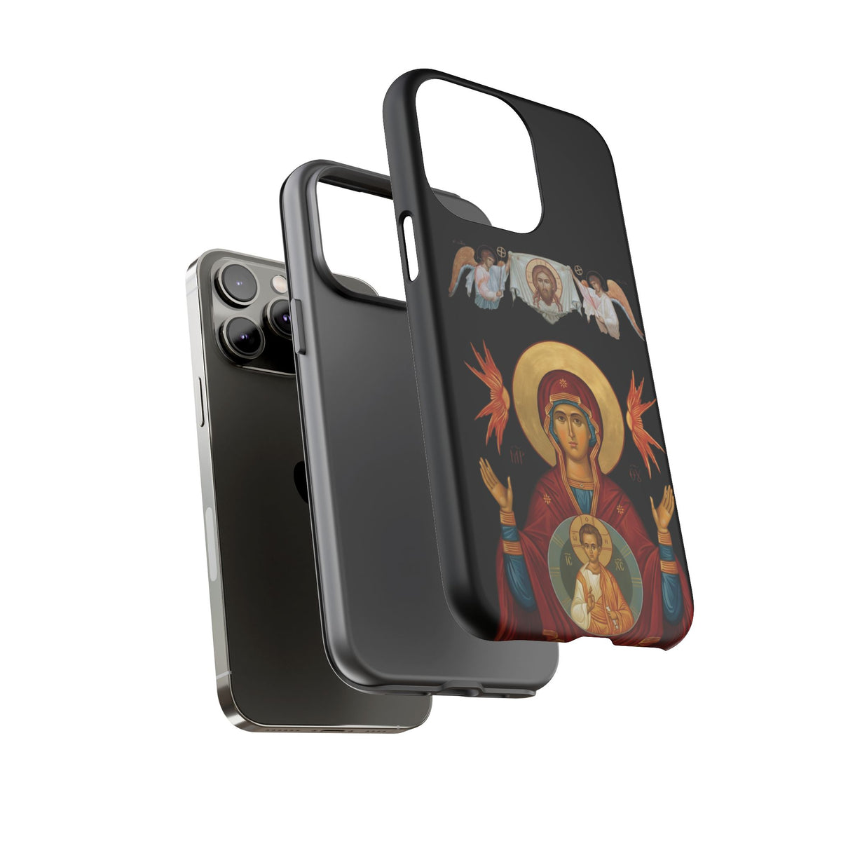 Christelijk telefoonhoesje De Heilige Maagd Maria zwart mat