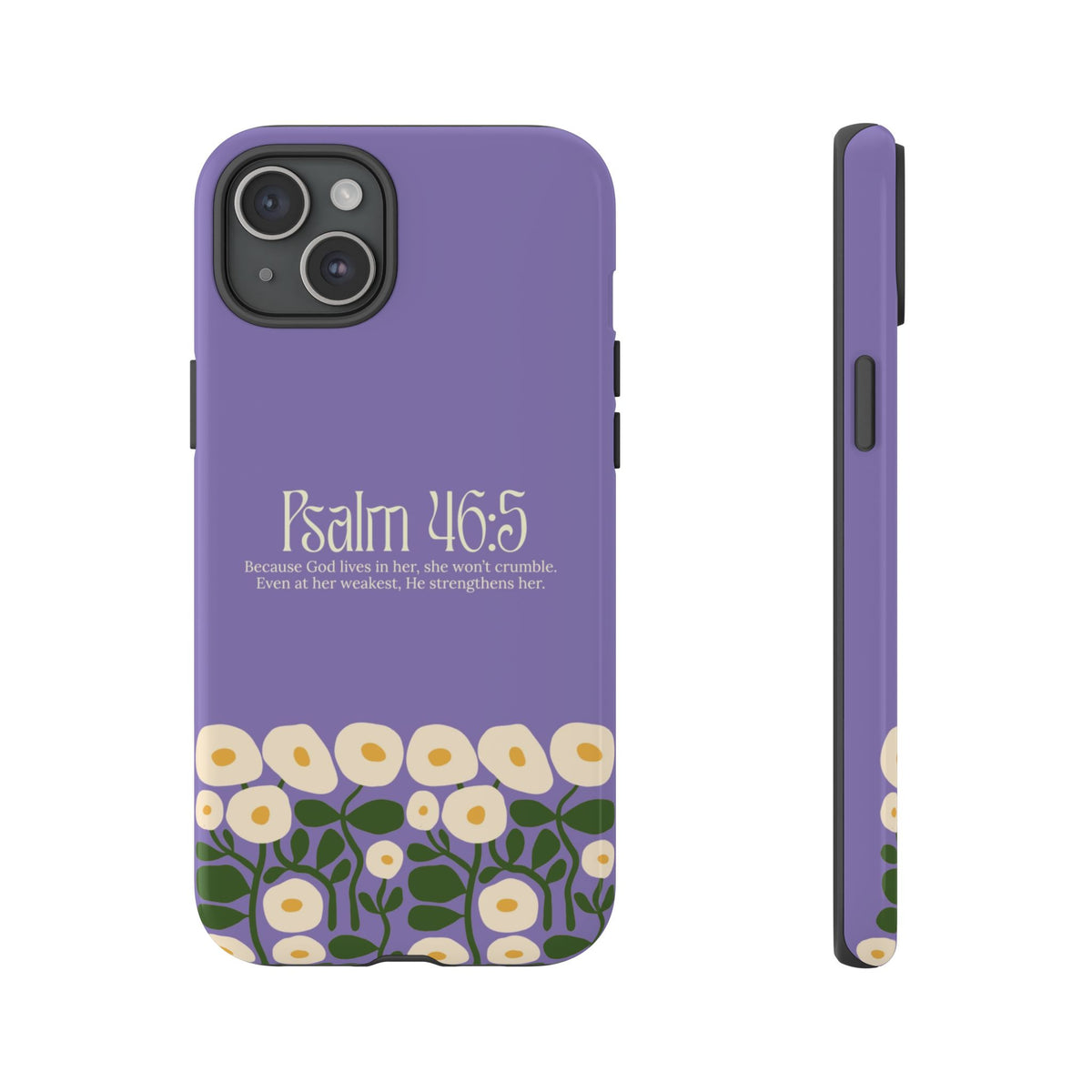 Christelijk telefoonhoesje God woont in haar lila mat