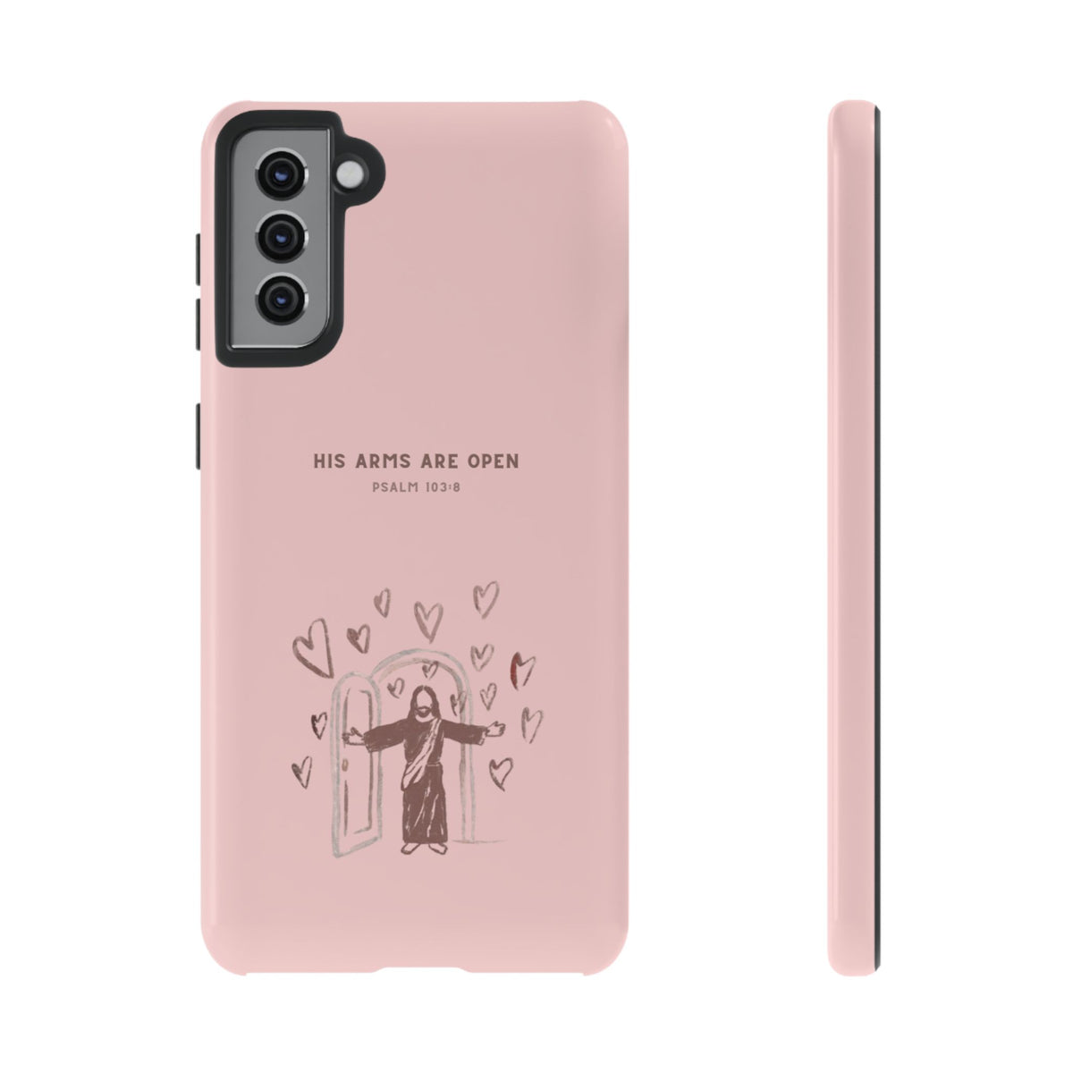 Christelijk telefoonhoesje Zijn armen staan open roze mat