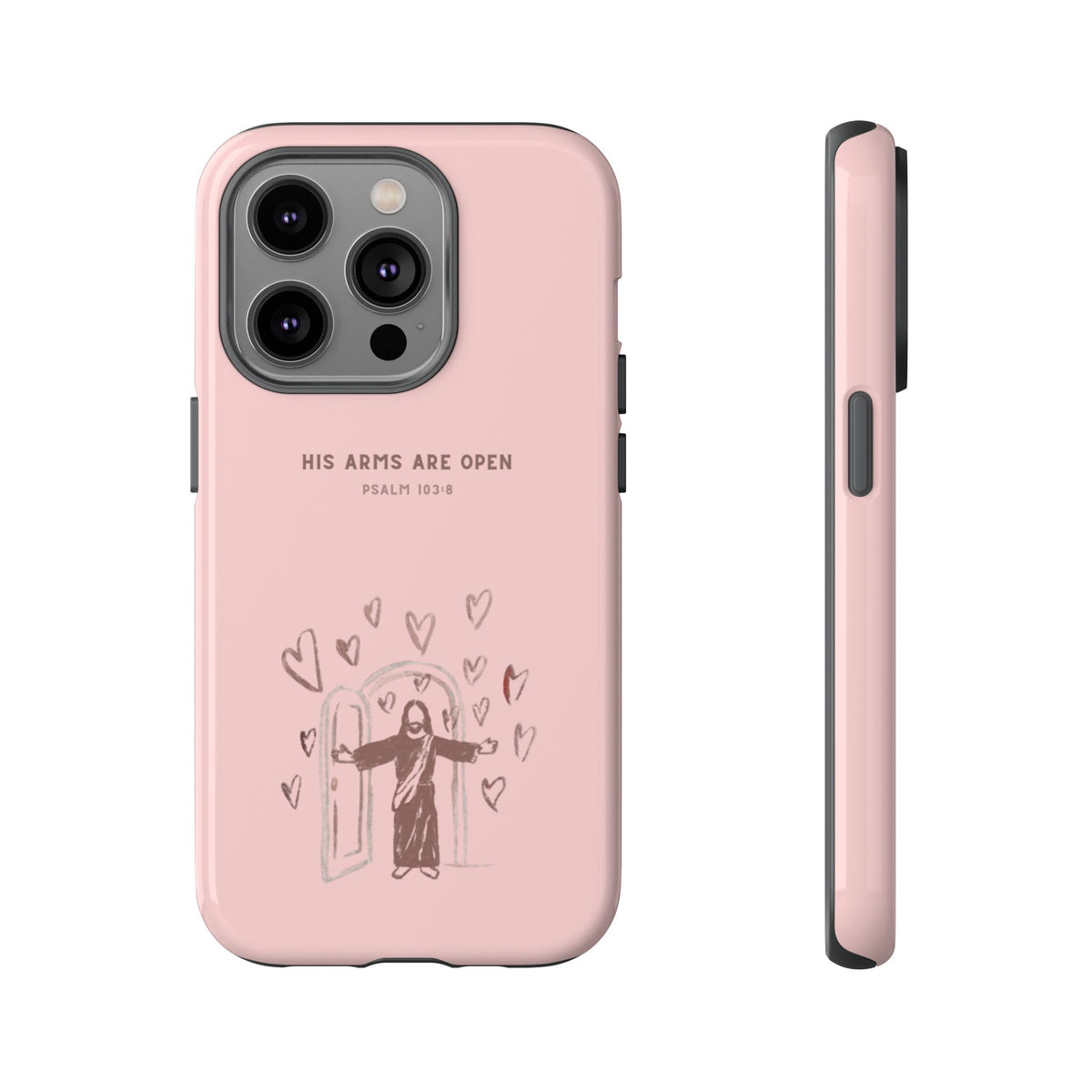 Christelijk telefoonhoesje Zijn armen staan open roze mat