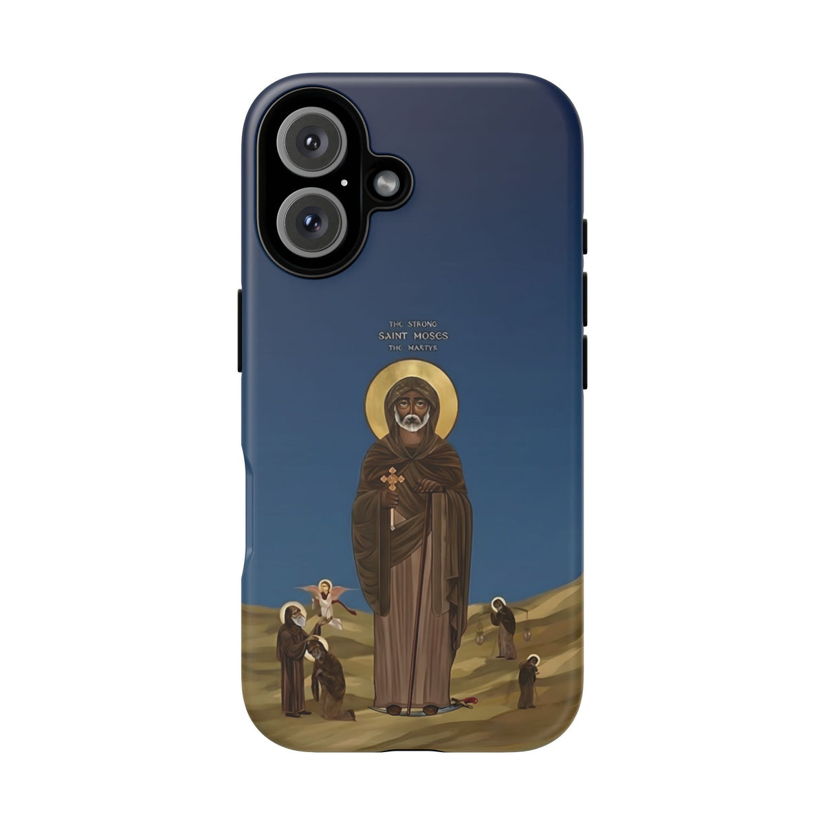 Christelijk telefoonhoesje Sint-Mozes de Sterke blauw mat