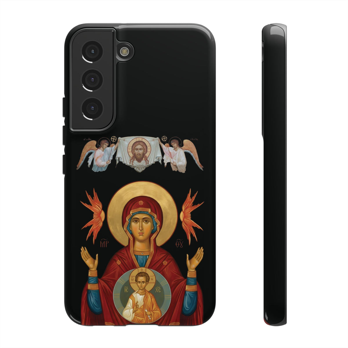 Christelijk telefoonhoesje De Heilige Maagd Maria zwart mat
