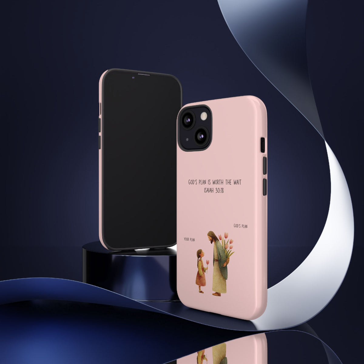 Christelijk telefoonhoesje Gods plan is beter roze mat