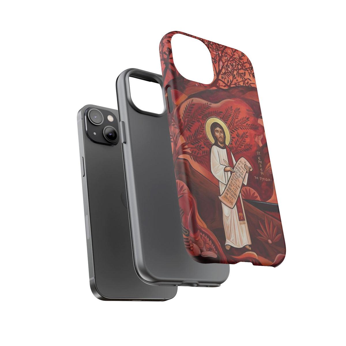 Christelijk telefoonhoesje Sint-Efrem de Syriër rood mat