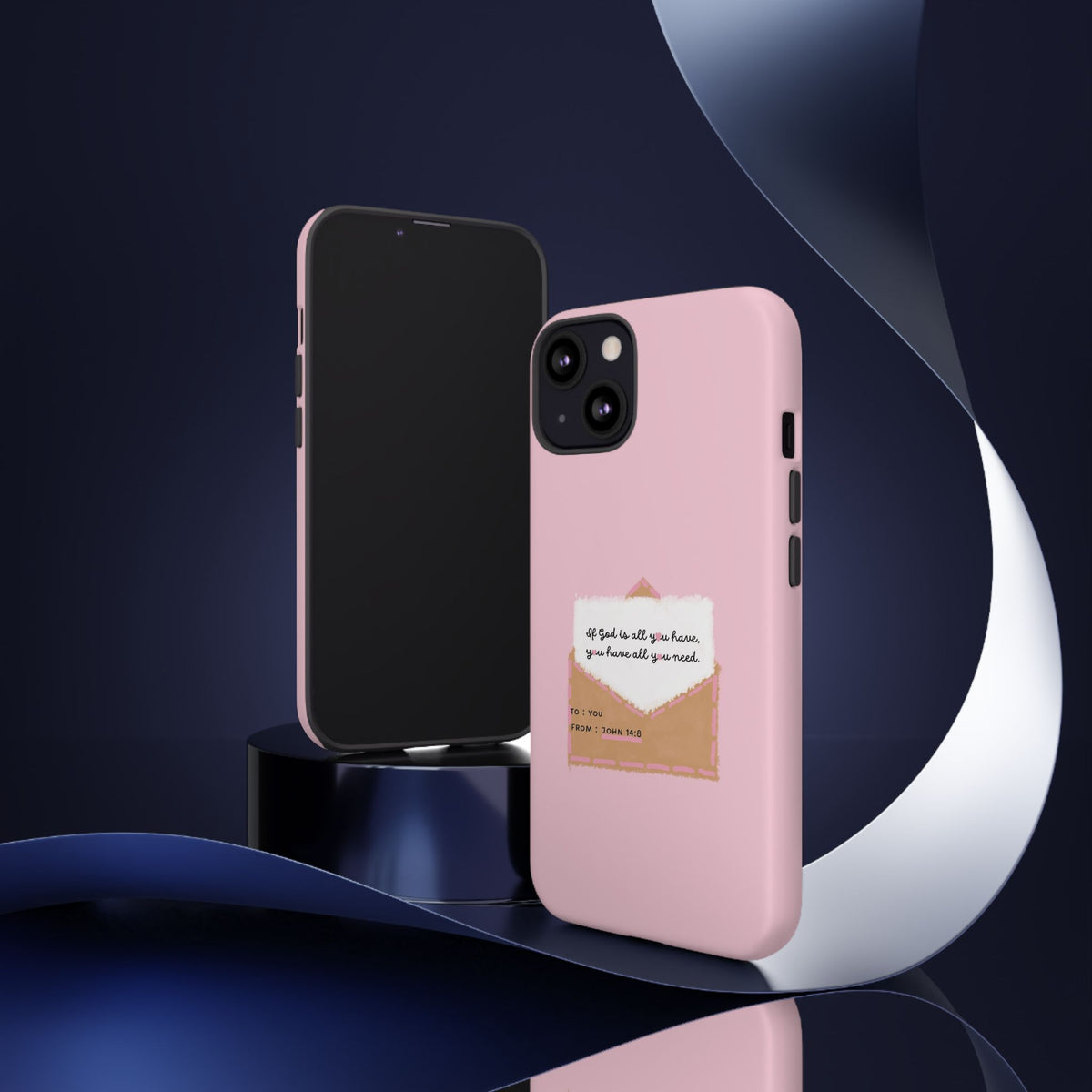 Christelijk telefoonhoesje God is alles wat je nodig hebt roze mat