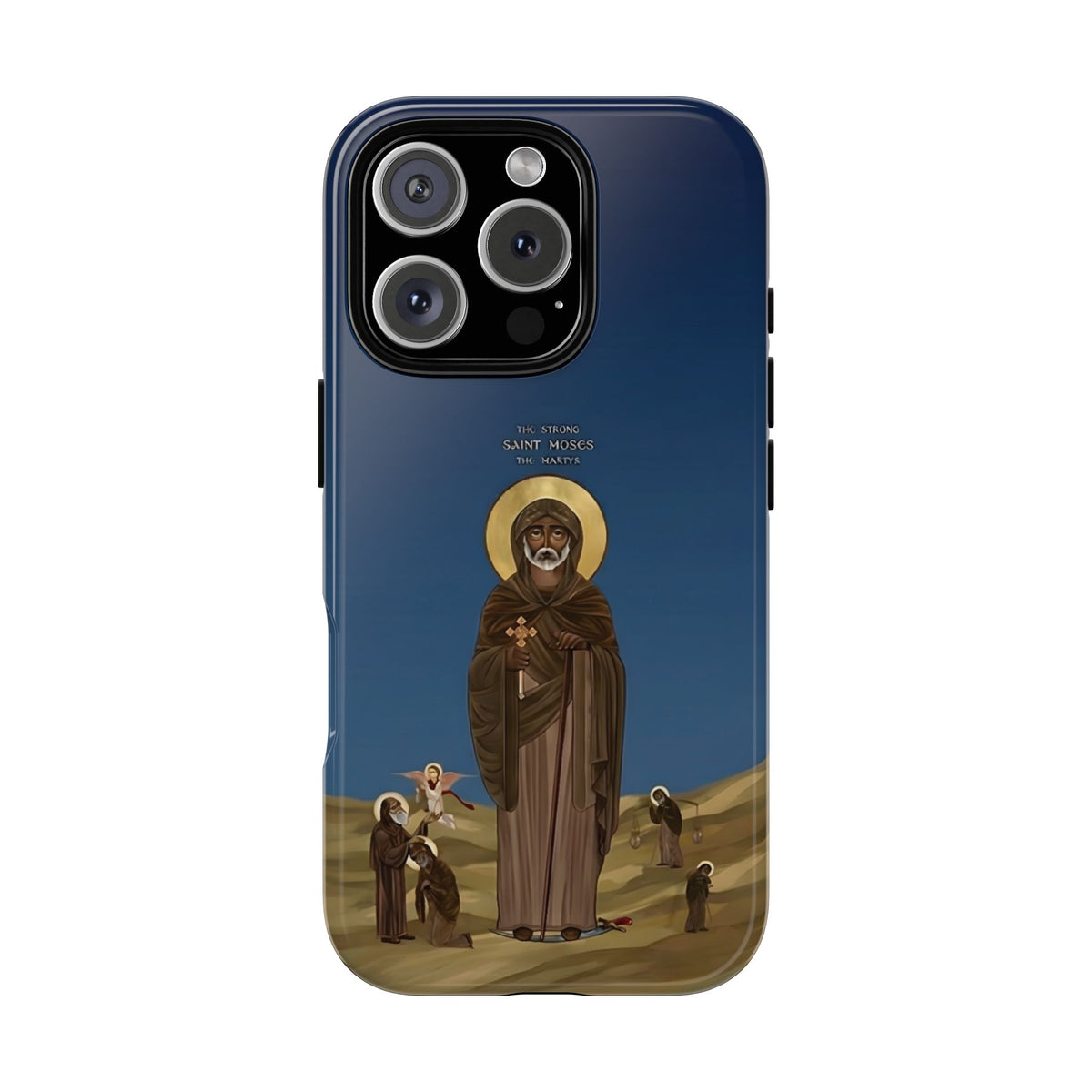 Christelijk telefoonhoesje Sint-Mozes de Sterke blauw mat
