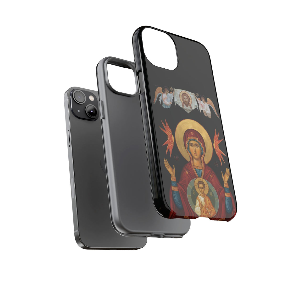Christelijk telefoonhoesje De Heilige Maagd Maria zwart mat