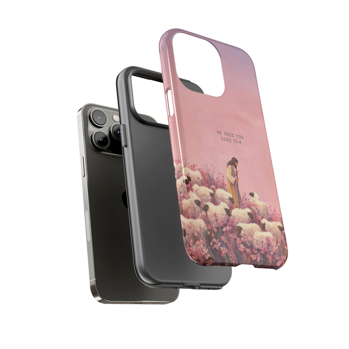 Christelijk telefoonhoesje Hij ziet jou roze mat