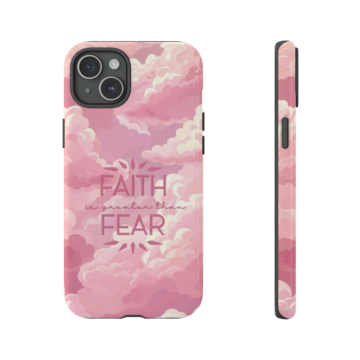 Christelijk telefoonhoesje Geloof is sterker dan angst roze mat