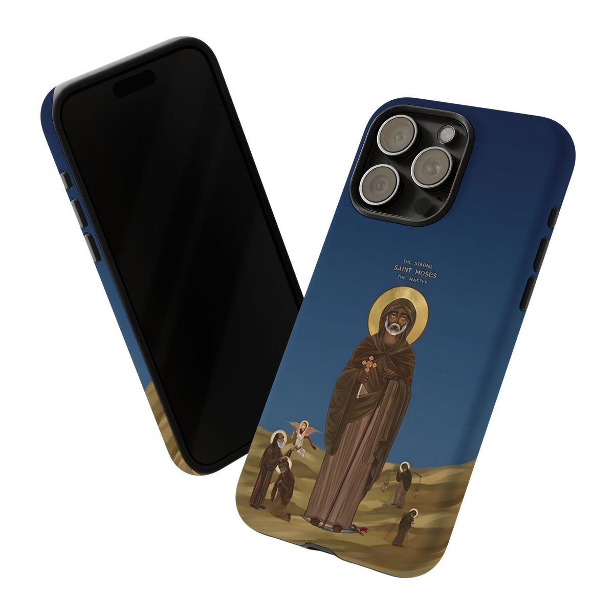 Christelijk telefoonhoesje Sint-Mozes de Sterke blauw mat