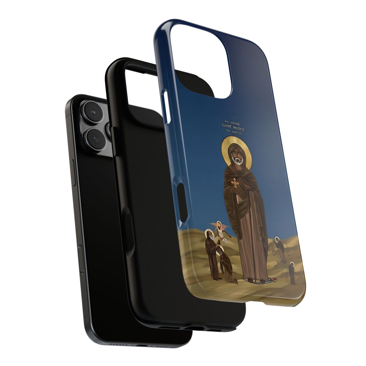 Christelijk telefoonhoesje Sint-Mozes de Sterke blauw mat