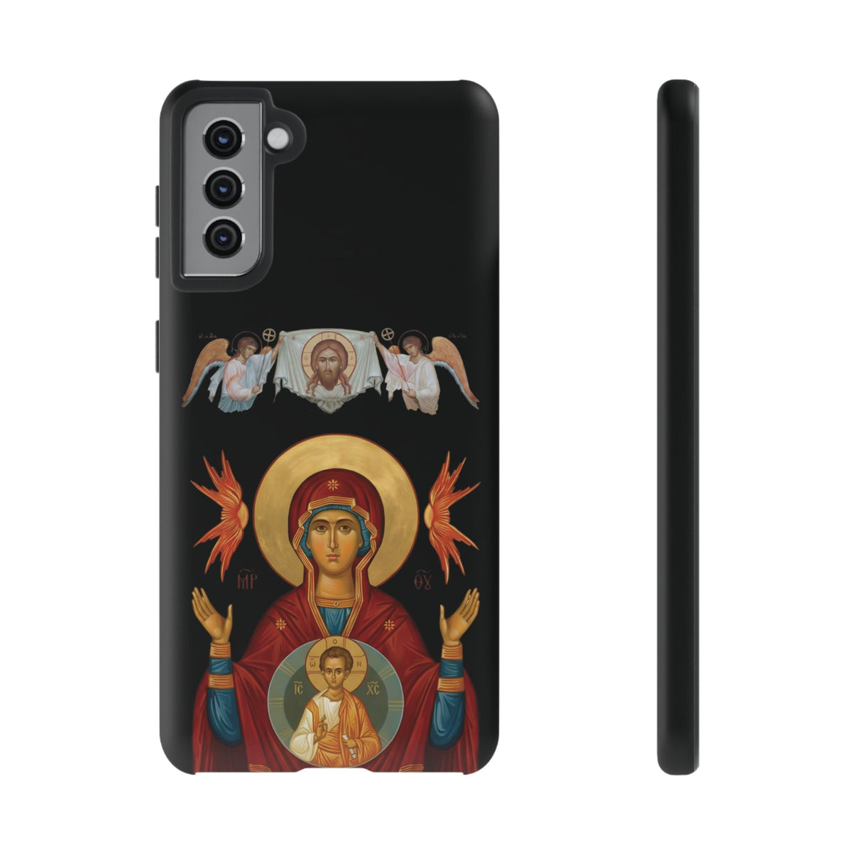 Christelijk telefoonhoesje De Heilige Maagd Maria zwart mat