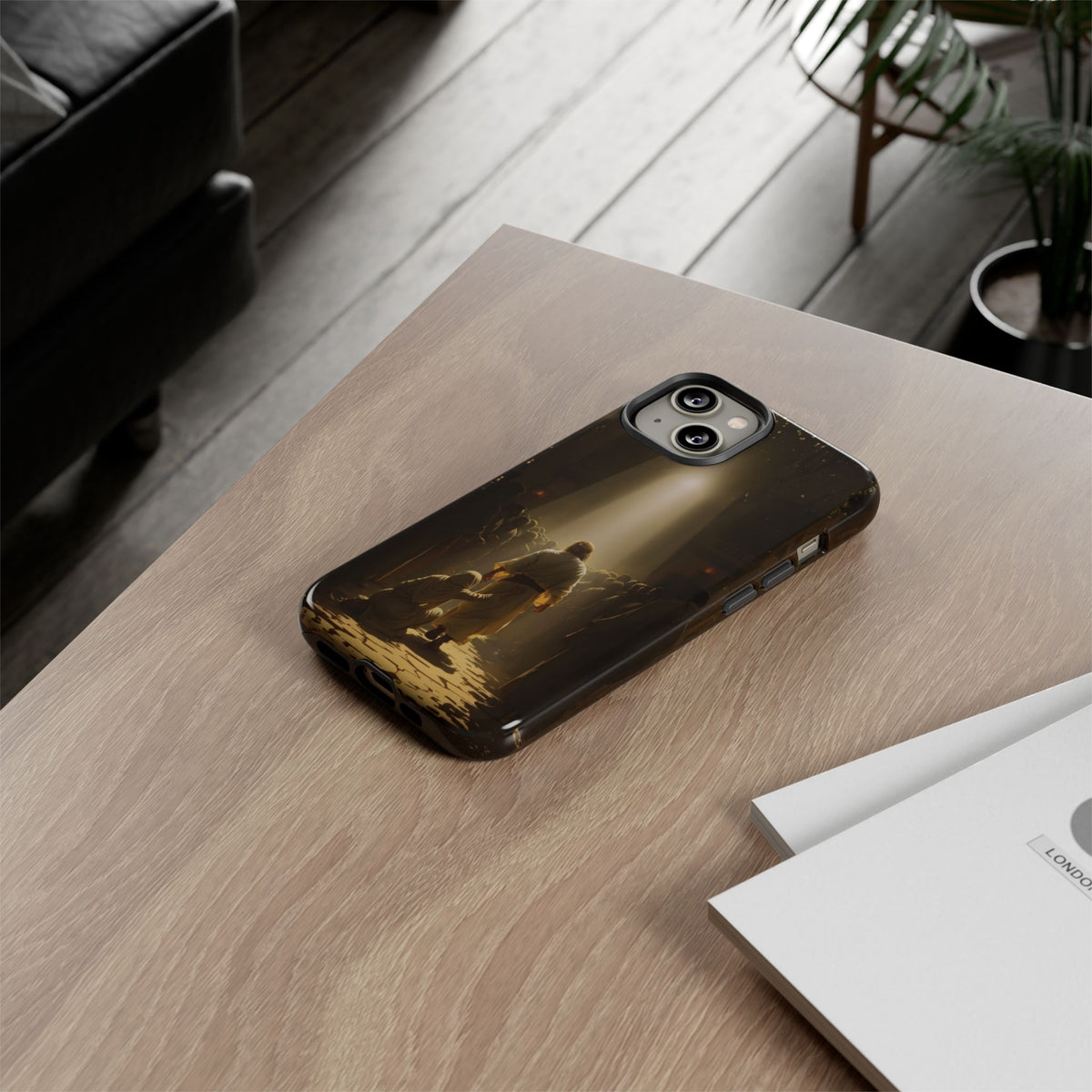 Christelijk telefoonhoesje Aangeraakt door geloof bruin mat