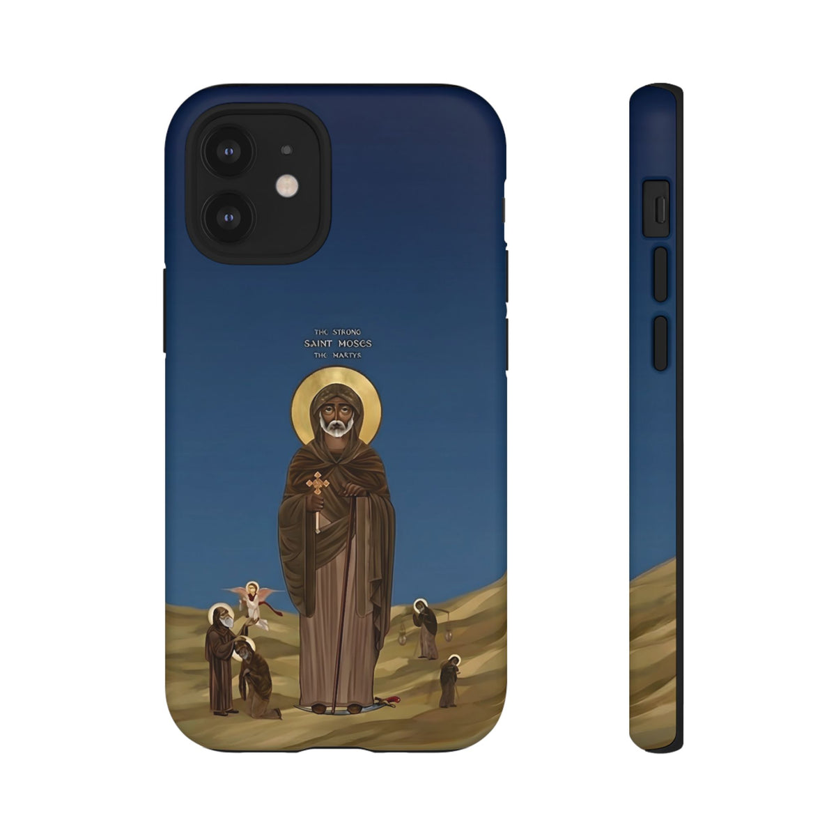 Christelijk telefoonhoesje Sint-Mozes de Sterke blauw mat