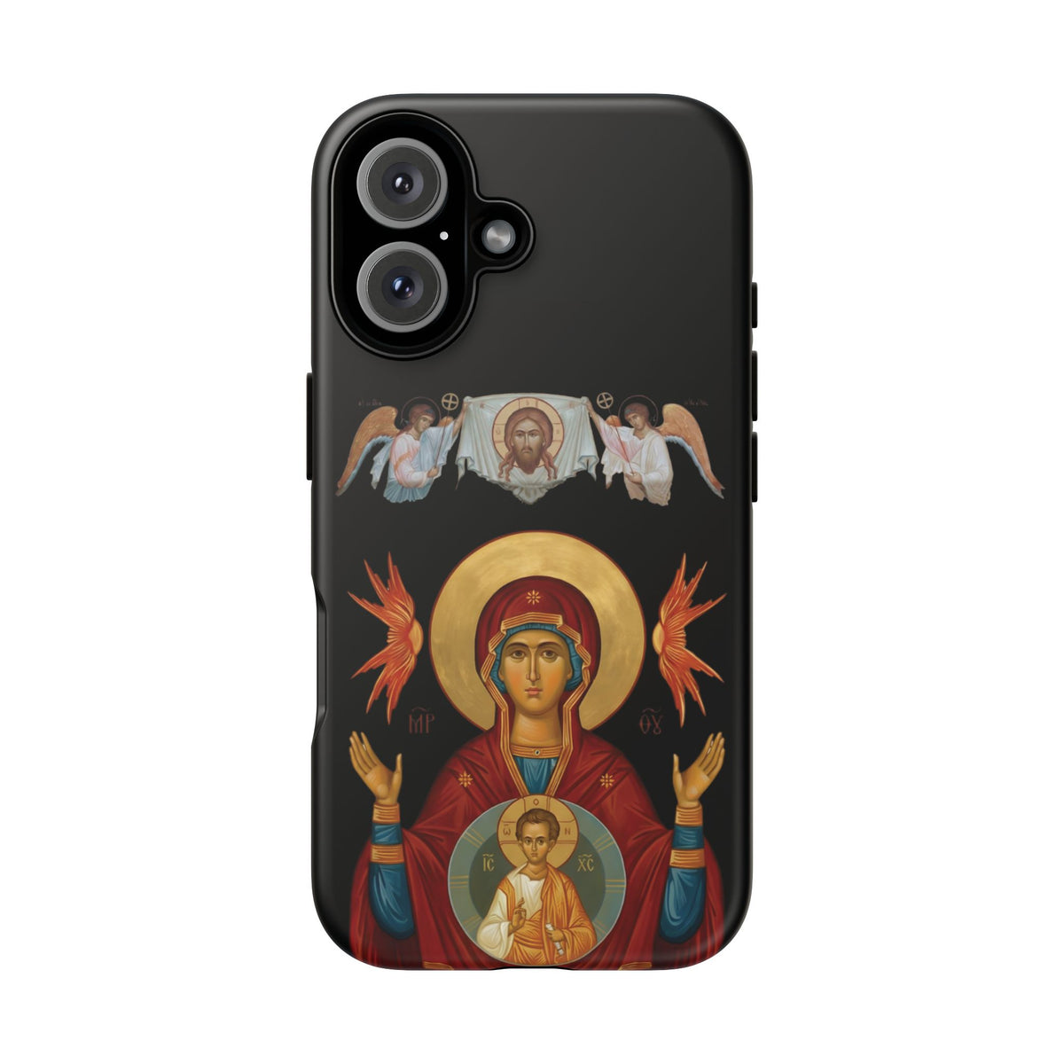 Christelijk telefoonhoesje De Heilige Maagd Maria zwart mat