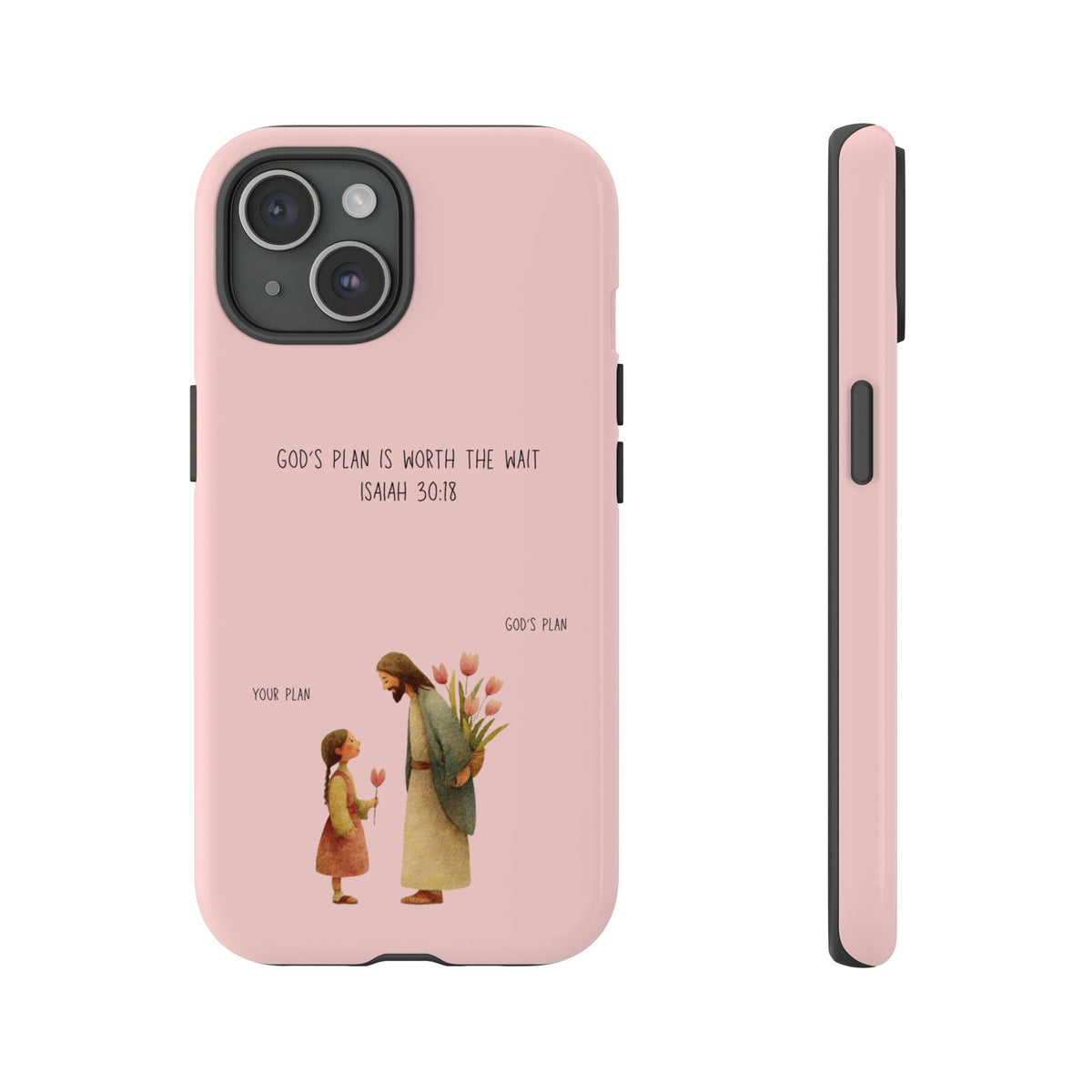 Christelijk telefoonhoesje Gods plan is beter roze mat