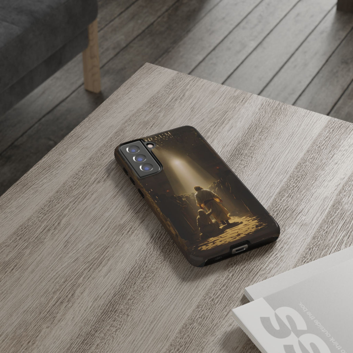 Christelijk telefoonhoesje Aangeraakt door geloof bruin mat