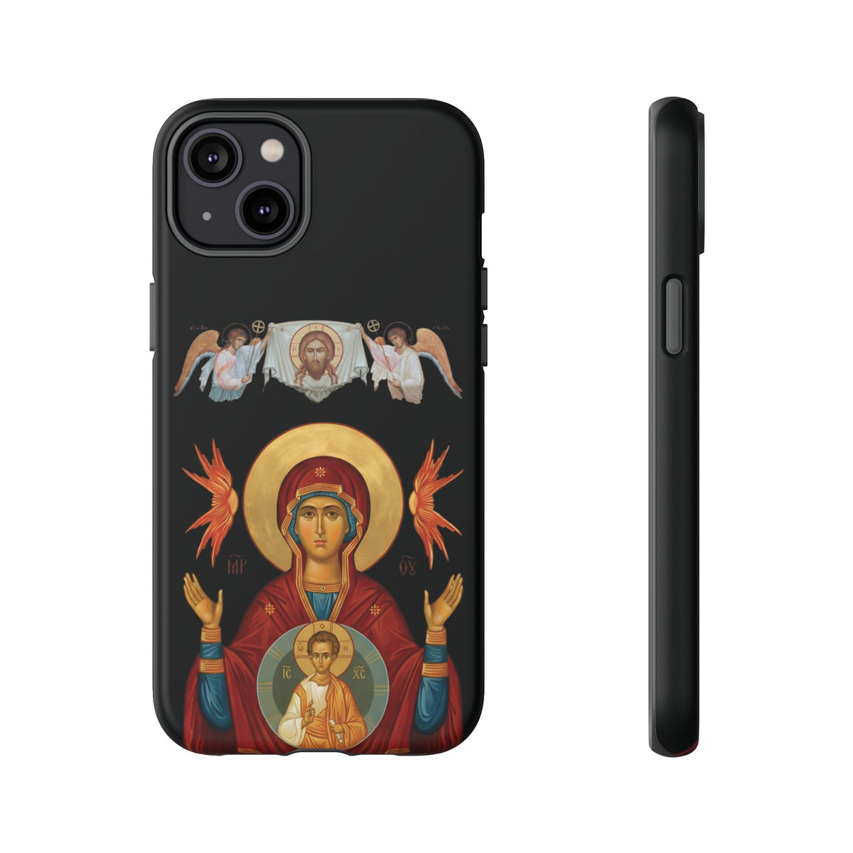 Christelijk telefoonhoesje De Heilige Maagd Maria zwart mat