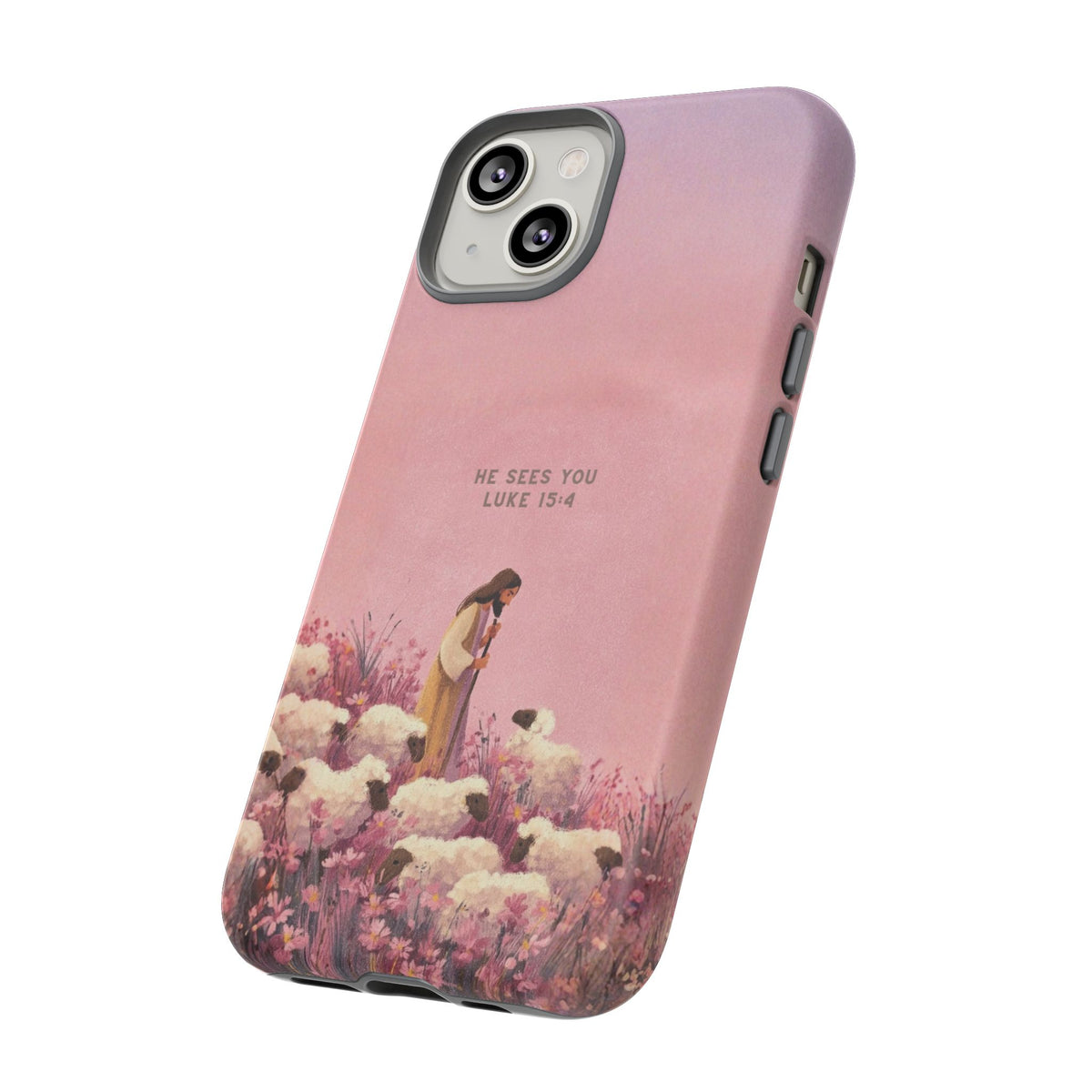 Christelijk telefoonhoesje Hij ziet jou roze mat