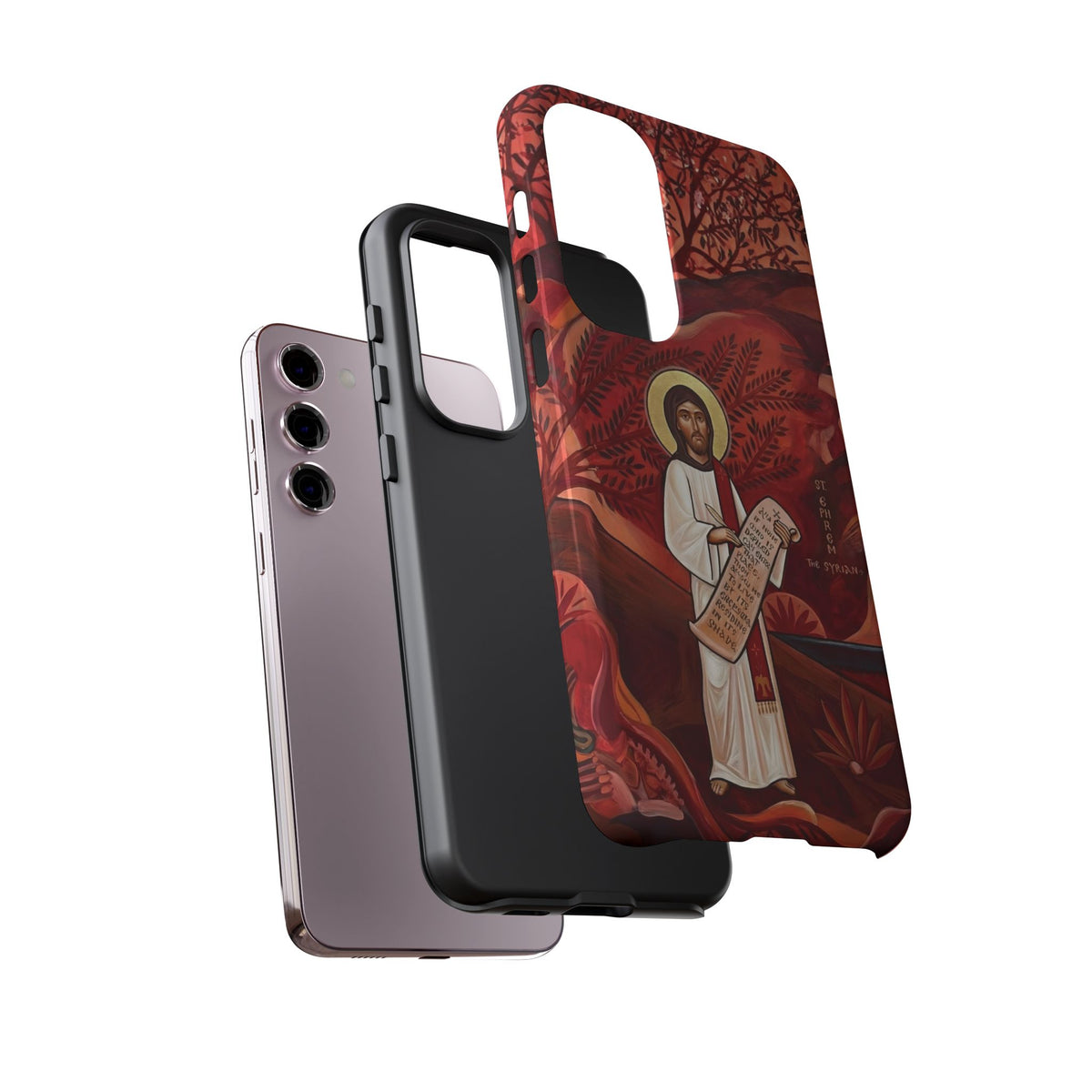 Christelijk telefoonhoesje Sint-Efrem de Syriër rood mat
