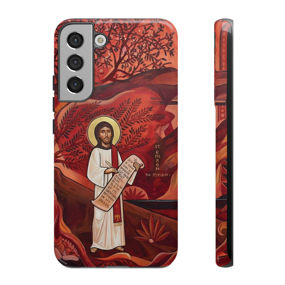 Christelijk telefoonhoesje Sint-Efrem de Syriër rood mat