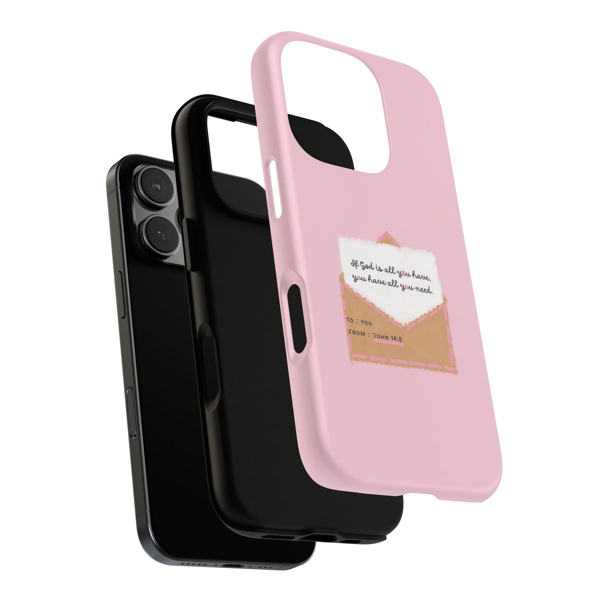 Christelijk telefoonhoesje God is alles wat je nodig hebt roze mat