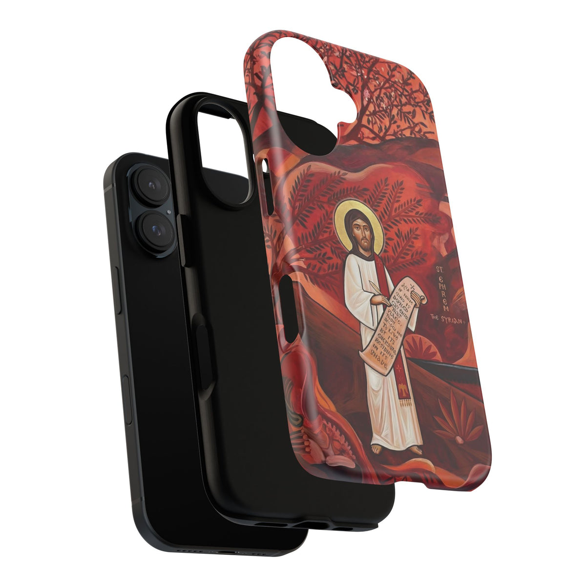 Christelijk telefoonhoesje Sint-Efrem de Syriër rood mat