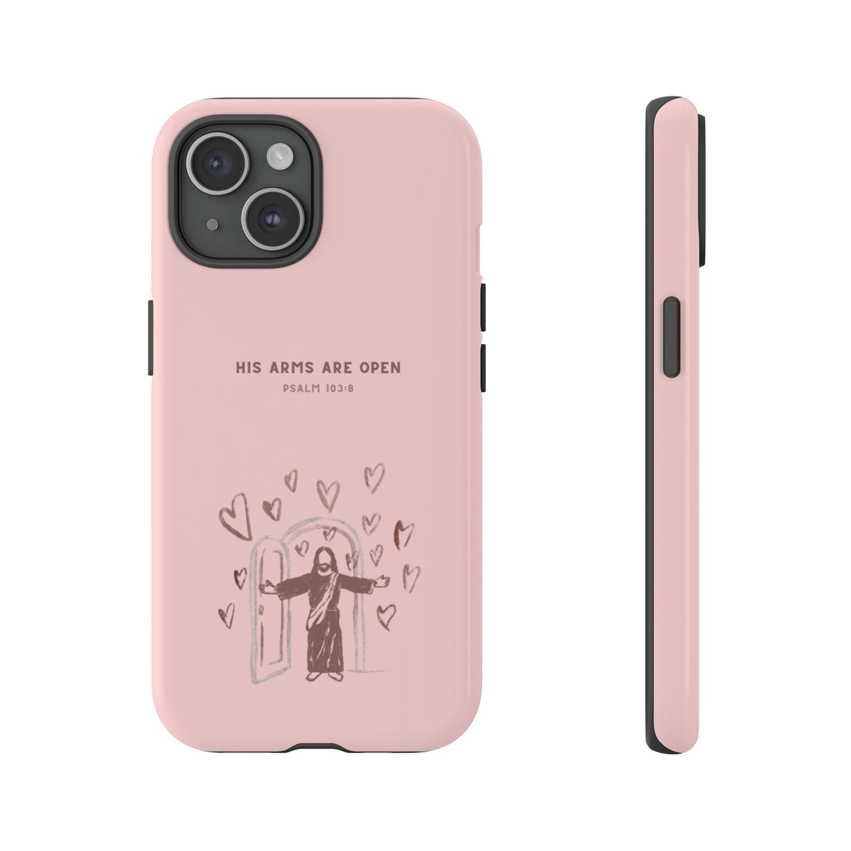 Christelijk telefoonhoesje Zijn armen staan open roze mat
