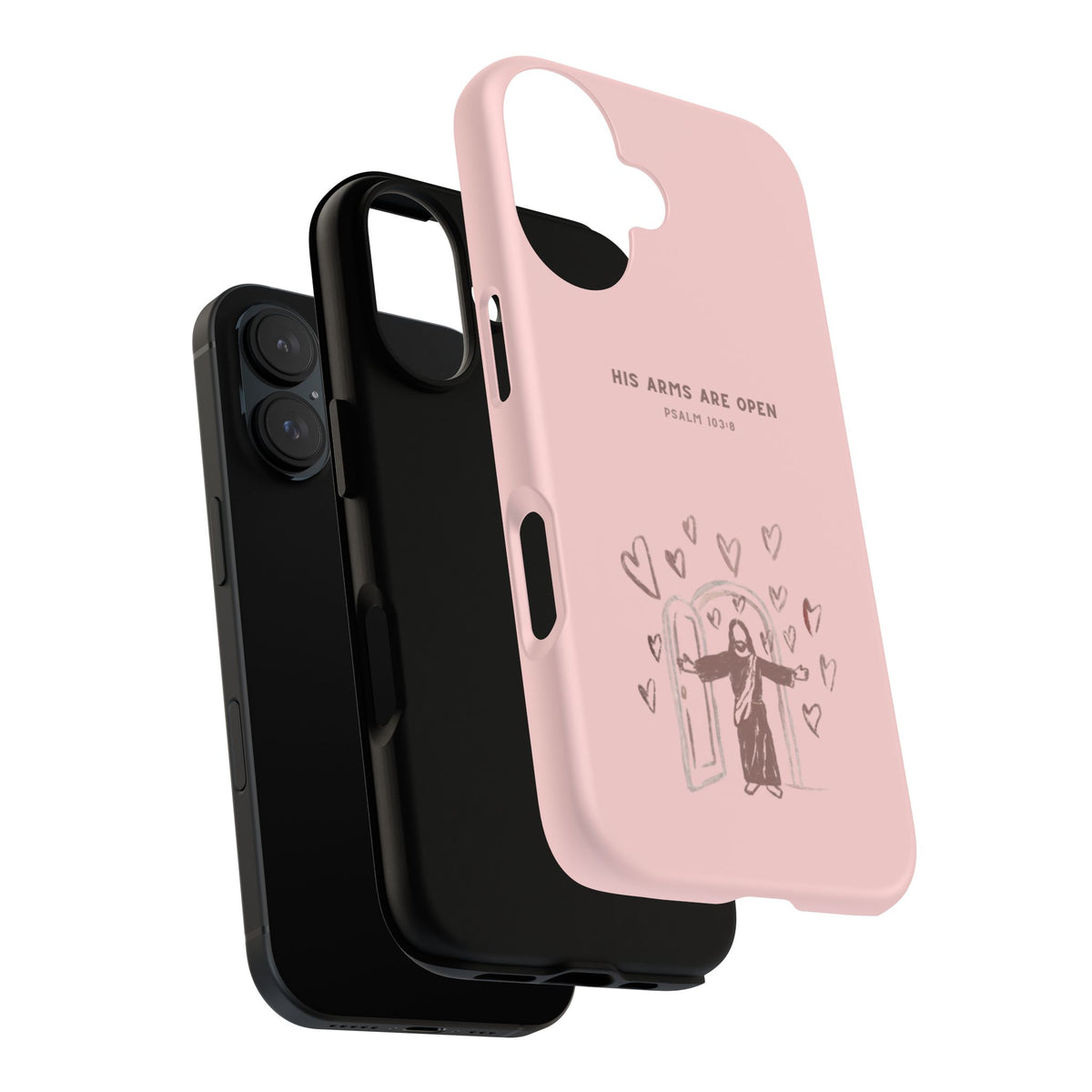 Christelijk telefoonhoesje Zijn armen staan open roze mat