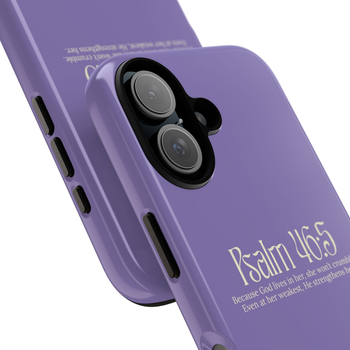 Christelijk telefoonhoesje God woont in haar lila mat