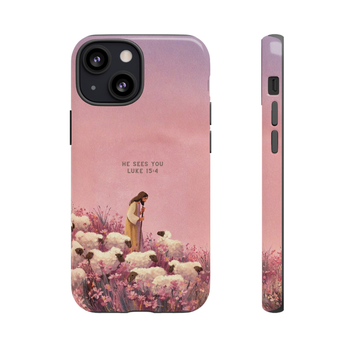 Christelijk telefoonhoesje Hij ziet jou roze mat