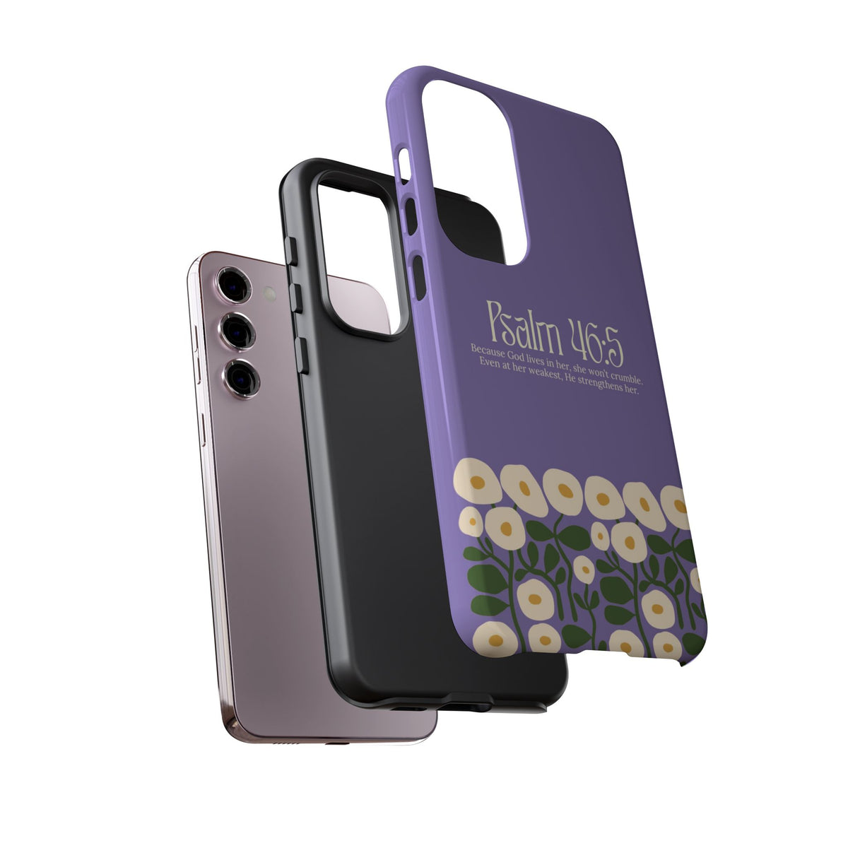 Christelijk telefoonhoesje God woont in haar lila mat