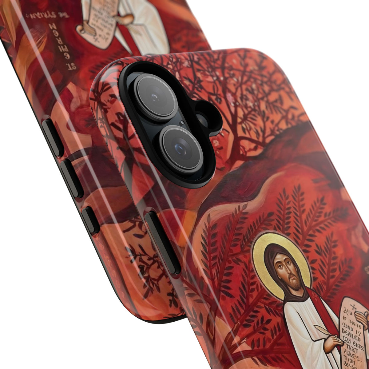 Christelijk telefoonhoesje Sint-Efrem de Syriër rood mat