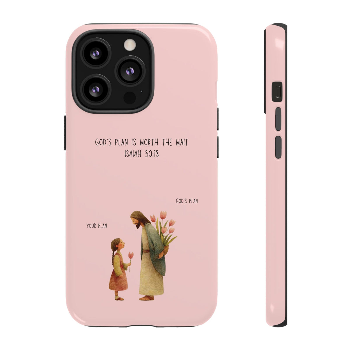 Christelijk telefoonhoesje Gods plan is beter roze mat
