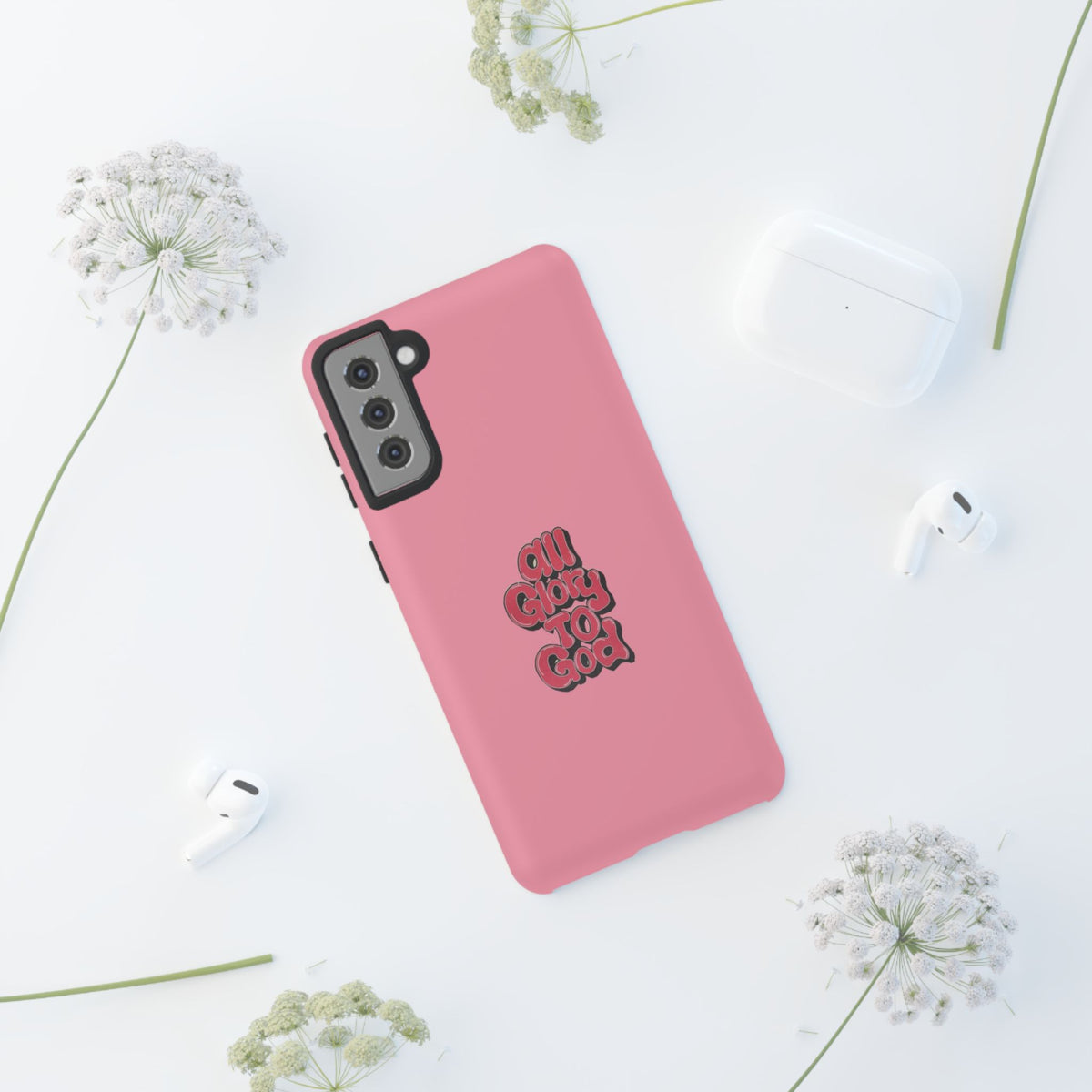 Christelijk telefoonhoesje Alle eer aan God roze mat