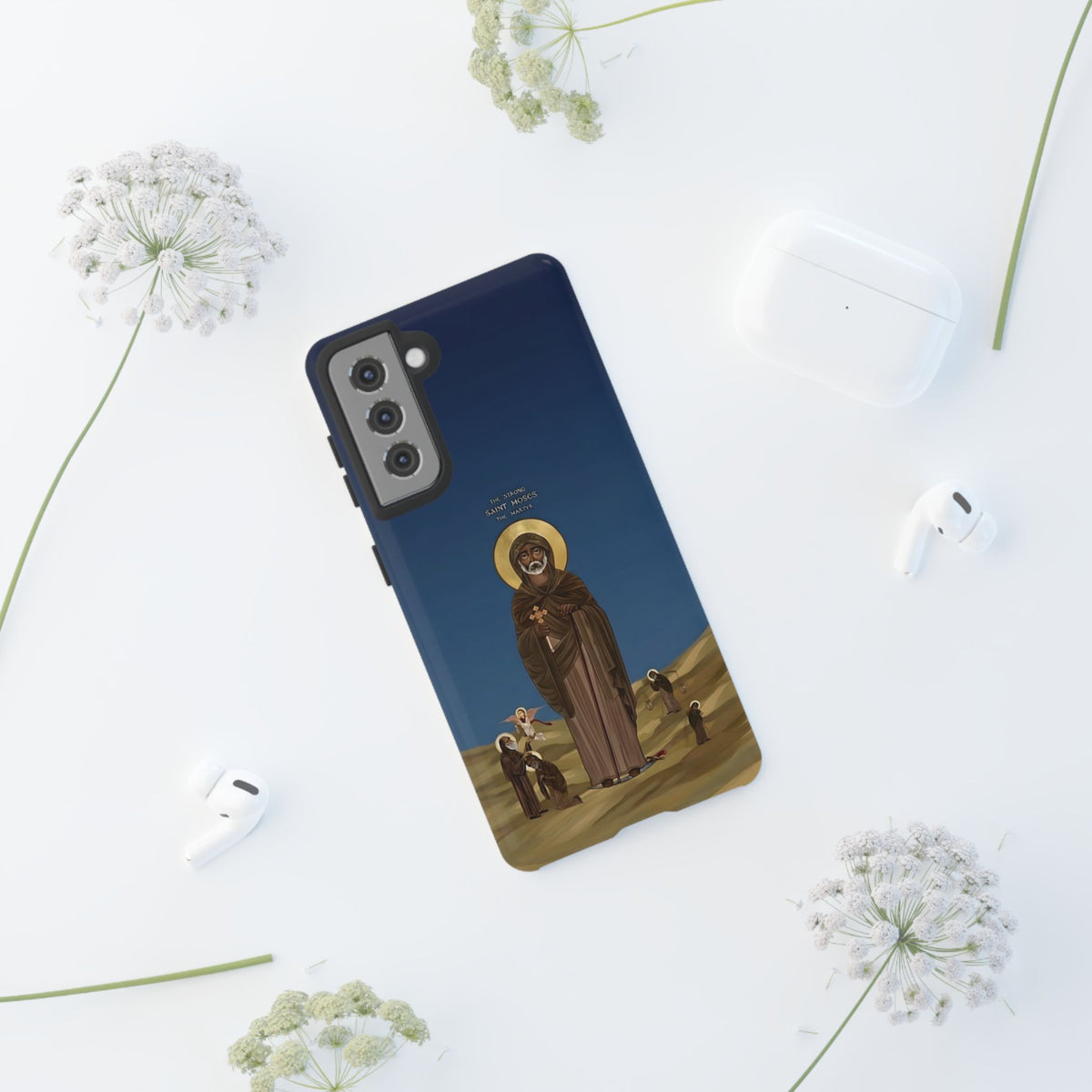 Christelijk telefoonhoesje Sint-Mozes de Sterke blauw mat