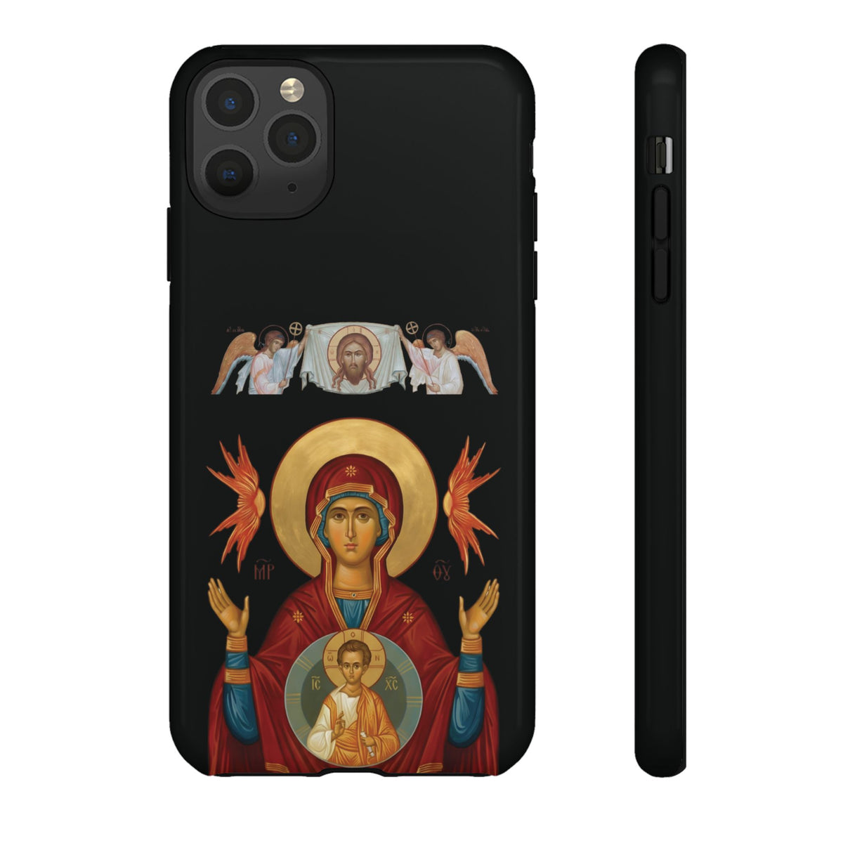 Christelijk telefoonhoesje De Heilige Maagd Maria zwart mat